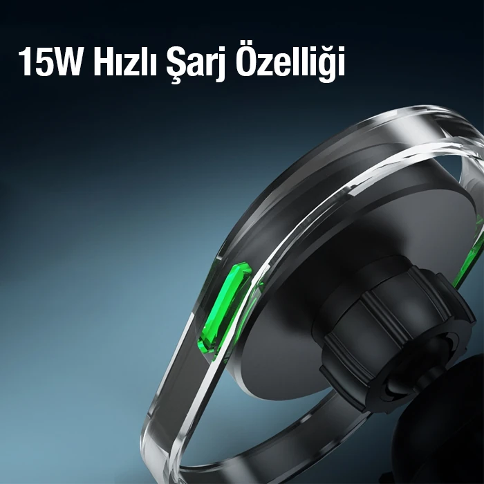 Ally 15W Klima Araç Havalandırma Bölmesi Manyetik Şeffaf Kablosuz Araç Şarj Telefon Tutucu-(1903)