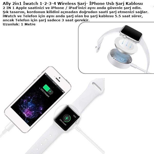 Ally 2in1 Apple Watch Şarj- İPhone Usb Şarj Kablosu-(1903)