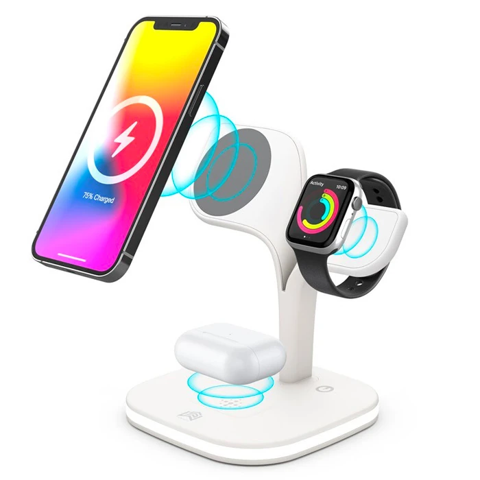 Ally 5in1 iPhone 15-14-13-12 Apple Watch Tutucu Kablosuz Şarj İstasyonu Hızlı Şarj Standı LED Işıklı-(1903)