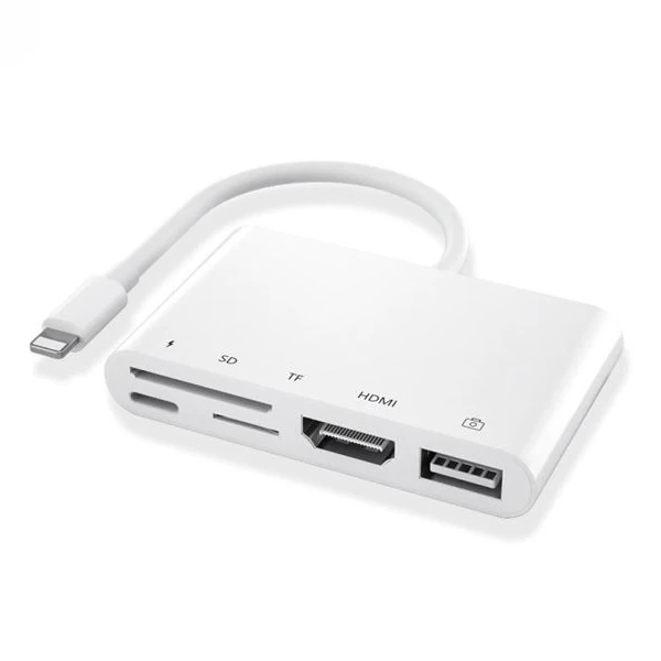 Ally 5in1 Lightning HDMI Dijital Av Adaptör+ Otg USB Hub Kamera TF SD Okuyucu-(1903)