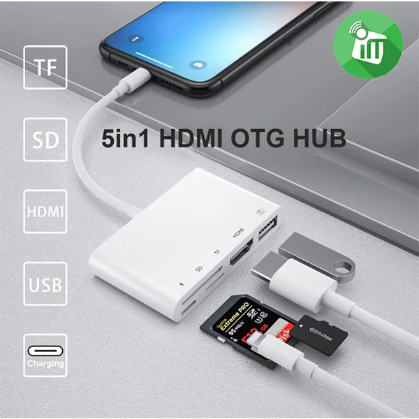 Ally 5in1 Lightning HDMI Dijital Av Adaptör+ Otg USB Hub Kamera TF SD Okuyucu-(1903)