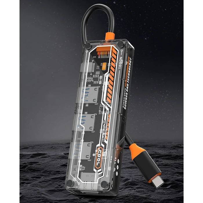 ALLY 5in1 Type-c To USB3.0 + USB2.0 + Type-c PD 100W + HDMI + Ethernet Çoğaltıcı Transparan Hub-(1903)