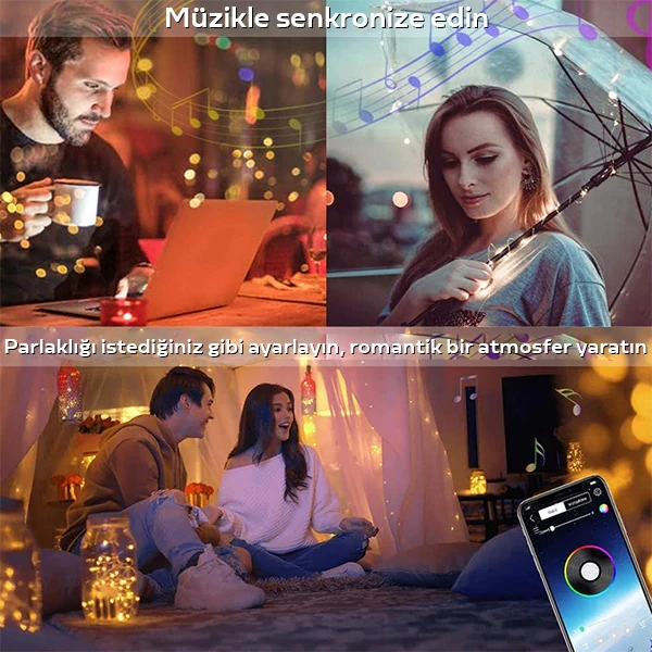 ALLY 5MT 50 LED RGB Bluetooth Telefonla Kontrol Edilen Usb Led Lamba İos-Android-(1903)