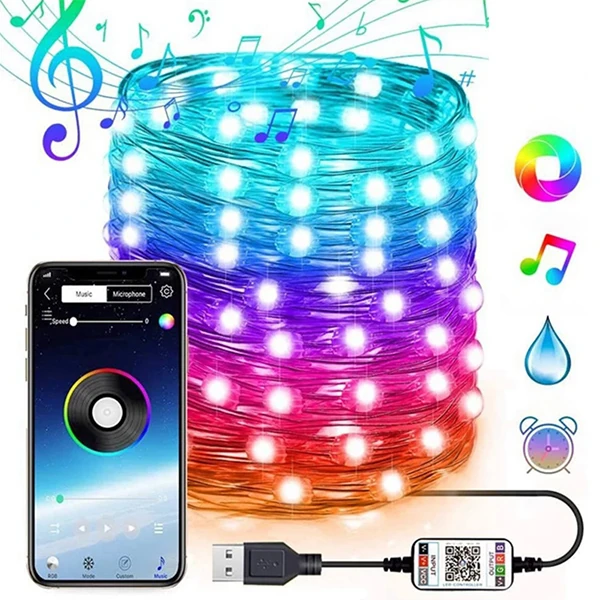 ALLY 5MT 50 LED RGB Bluetooth Telefonla Kontrol Edilen Usb Led Lamba İos-Android-(1903)
