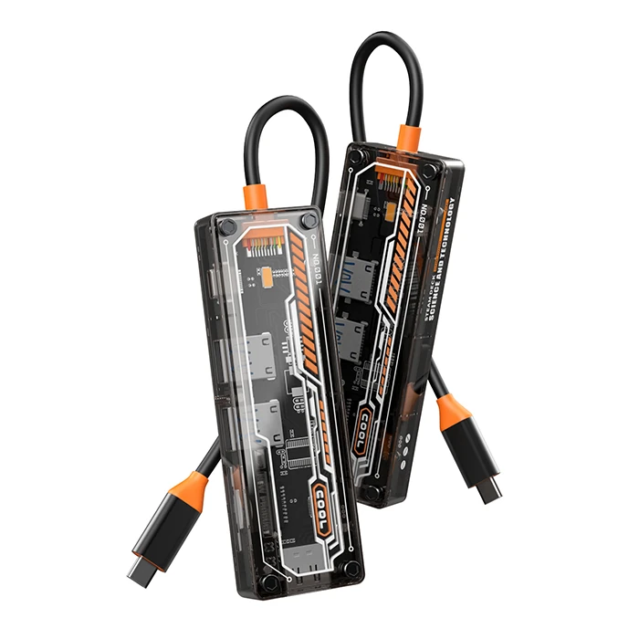 ALLY 6in1 Type-c To USB3.0 + USB2.0 + Type-c PD 100W + SD + TF + HDMI  Çoğaltıcı Transparan Hub-(1903)