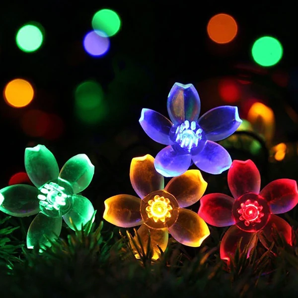 ALLY 7M 50 Kiraz Çiçeği Solar Güneş Enerjili Dış Bahçe Aydınlatma Su Geçirmez Led-(1903)