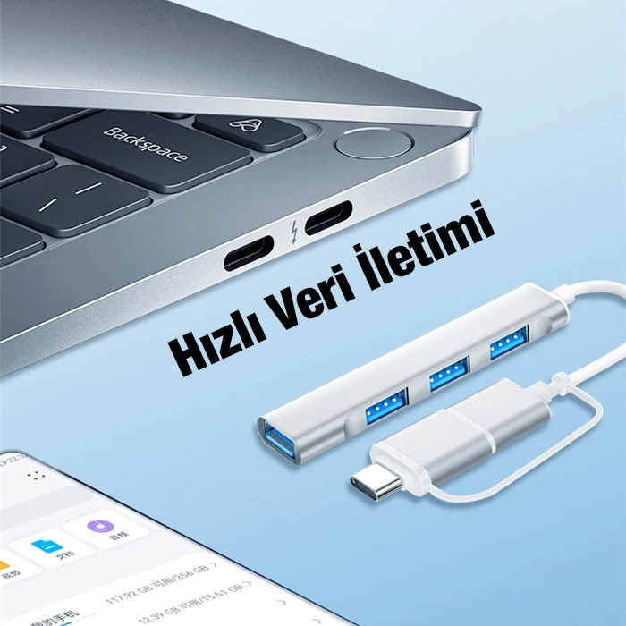 ALLY A-806 4in1 Type-C + USB Girişli USB 3.0 Çoğaltıcı Hub Adaptör Çevirici-(1903)