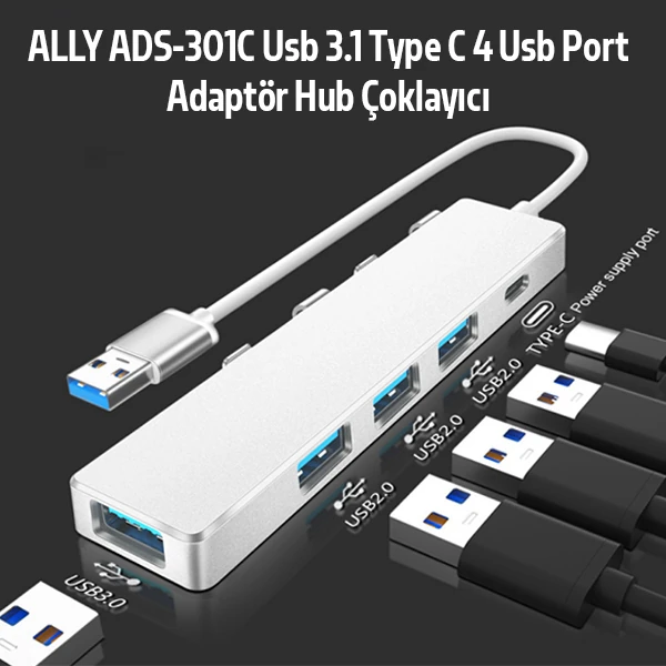 ALLY ADS-301A Usb 3.0 4 Usb Port Adaptör Hub Çoklayıcı 1 type C-(1903)