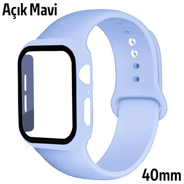 ALLY Apple Watch 4-5-6 40mm Silikon Kordon Kayış ve Ekran Koruyucu Kılıf-(1903)