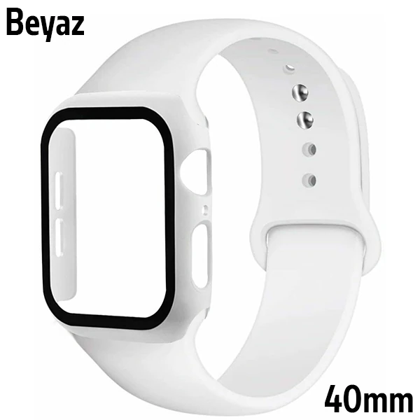 ALLY Apple Watch 4-5-6 40mm Silikon Kordon Kayış ve Ekran Koruyucu Kılıf-(1903)