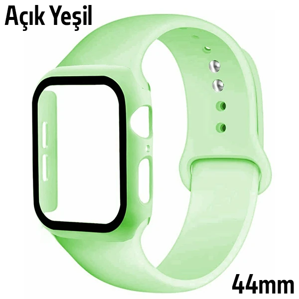 ALLY Apple Watch 4-5-6 44mm Silikon Kordon Kayış ve Ekran Koruyucu Kılıf-(1903)