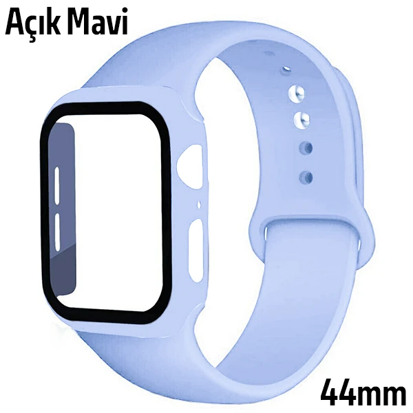 ALLY Apple Watch 4-5-6 44mm Silikon Kordon Kayış ve Ekran Koruyucu Kılıf-(1903)
