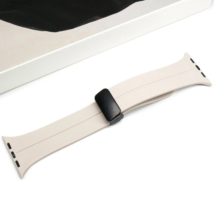 Ally Apple Watch 7-8 45mm 6-5-4 44mm Watch Ultra 49mm Manyetik Uçlu Silikon Kayış Kordon 3-2-1 42mm-(1903)