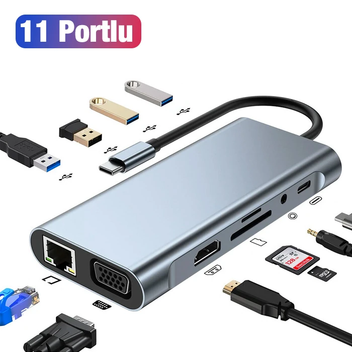 ALLY BYL-2110 11in1 Multifonksiyonlu Type-C Hub Adaptör Dönüştürücü-(1903)