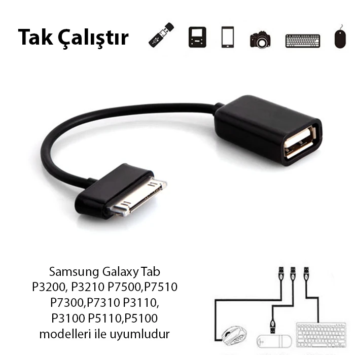 Ally Galaxy Tab P3200 P3210 P7500P7510P7300P7310 P3110 P3100 P5110P5100 Usb Otg Kablo-(1903)