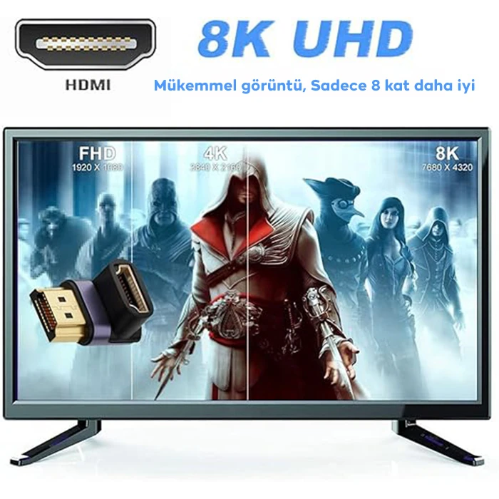 ALLY HDMI To HDMI 8K 2.1UHD 90 Derece Mıknatıs Başlıklı Çevirici Otg Adaptör-(1903)