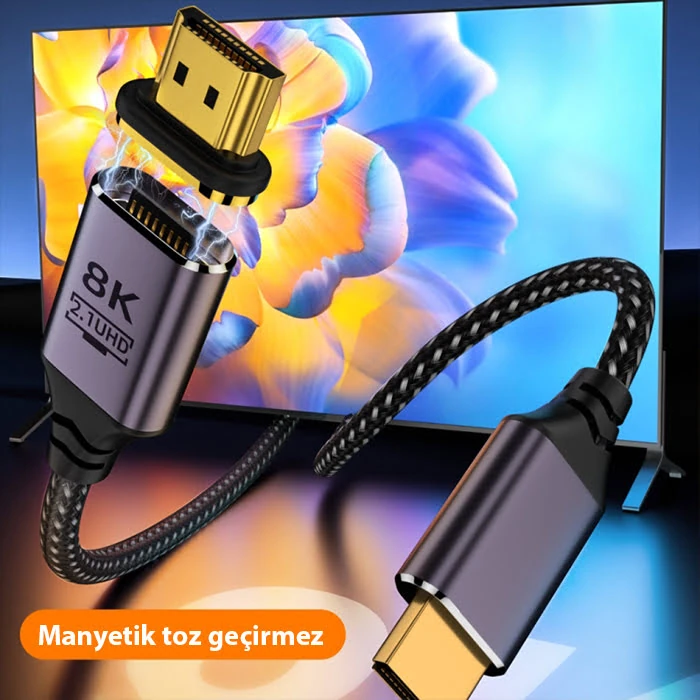 ALLY HDMI to HDMI 8K HD 2.1UHD Mıknatıs Başlıklı Kablo 2 Metre-(1903)
