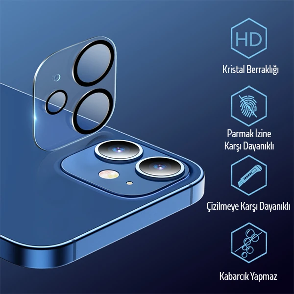 ALLY İPhone 12 6.1 3D Full Tempered Glass Cam Kamera Koruyucu-(1903)