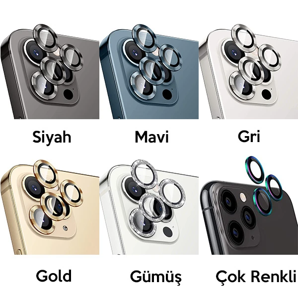 ALLY İphone 12 Pro 3D Metal Çerçeveli Kamera Lens Koruyucu-(1903)