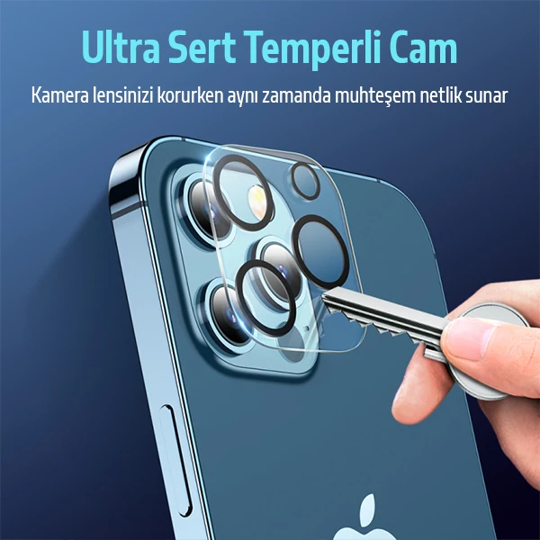 ALLY İPhone 12 Pro 6.1 3D Full Tempered Glass Cam Kamera Koruyucu-(1903)