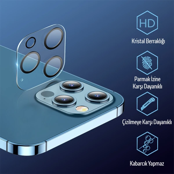 ALLY İPhone 12 Pro Max 3D Full Tempered Glass Cam Kamera Koruyucu-(1903)