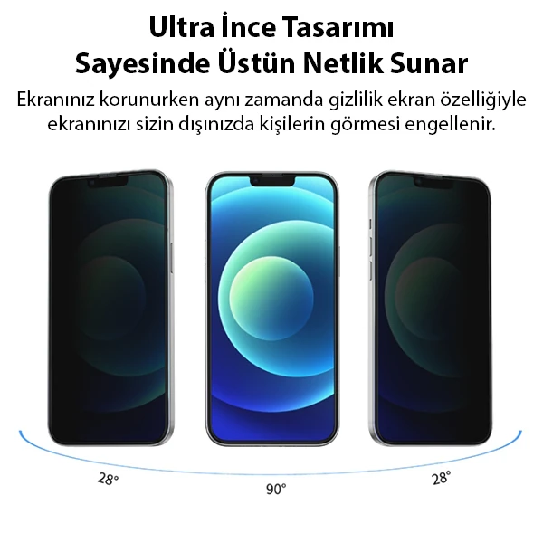 ALLY İPhone 13 Mini 3D Full Privacy Gizlilik Cam Ekran Koruyucu Anti-Spy-(1903)