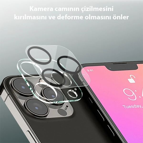 ALLY İPhone 13 Pro-13 Pro Max 3D Full Tempered Glass Cam Kamera Koruyucu-(1903)