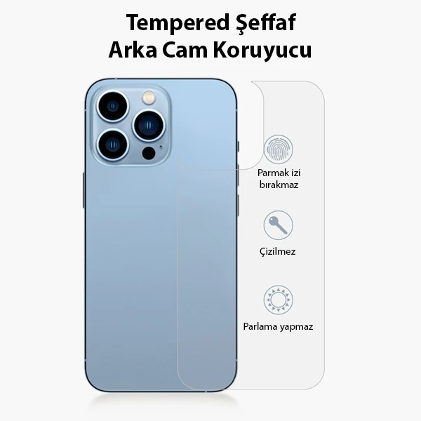 Ally iPhone 13 Pro Max 6.7 Tempered Şeffaf Arka Cam Koruyucu-(1903)