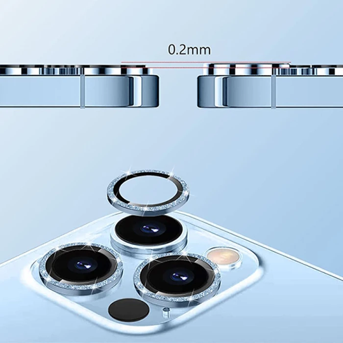 ALLY iPhone 14-14 Plus Diamond Taş İşlemeli Alüminyum Alaşımlı Kamera Lens Koruyucu-(1903)