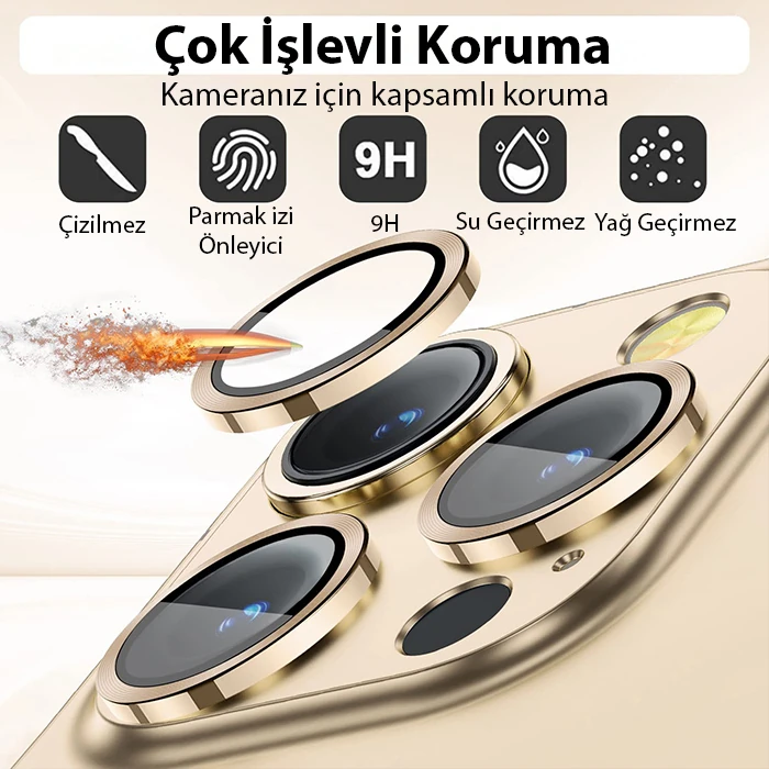 ALLY iPhone 14 Pro-14 Pro Max 3D Metal Çerçeveli Kamera Lens Koruyucu-(1903)