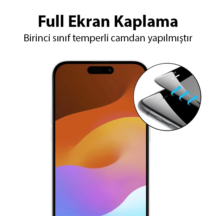 Ally iPhone 15 Plus Full Glue Tempered Kırılmaz Cam Ekran Koruyucu-(1903)