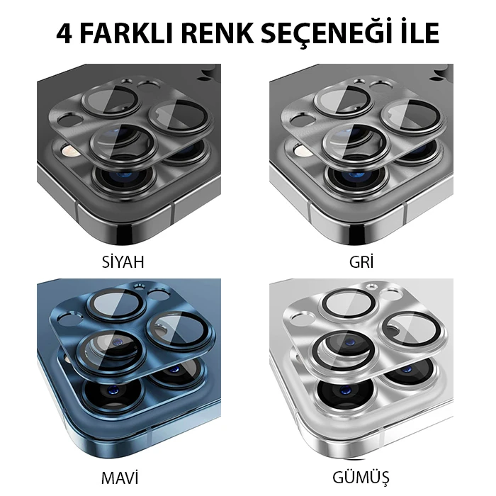 ALLY iPhone 15 Pro-15 Pro Max Metal Tempered Kamera Lens Koruyucu-(1903)