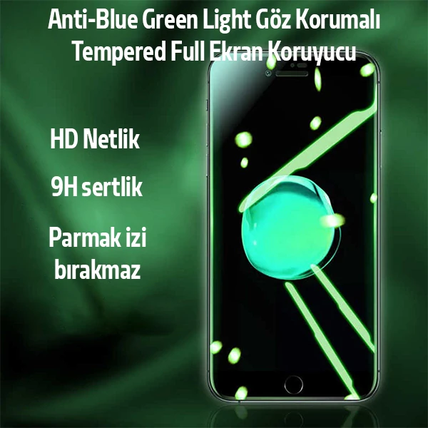 ALLY İPhone 8 Plus 7 Plus Anti -Blue Green Light Göz Korumalı Tempered Full Ekran Koruyucu-(1903)