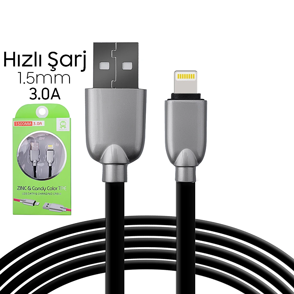 Ally İphone5s6s788 Plus Zinc Alloy Dayanıklı 3.0a 1.5mm Usb Kablo-(1903)