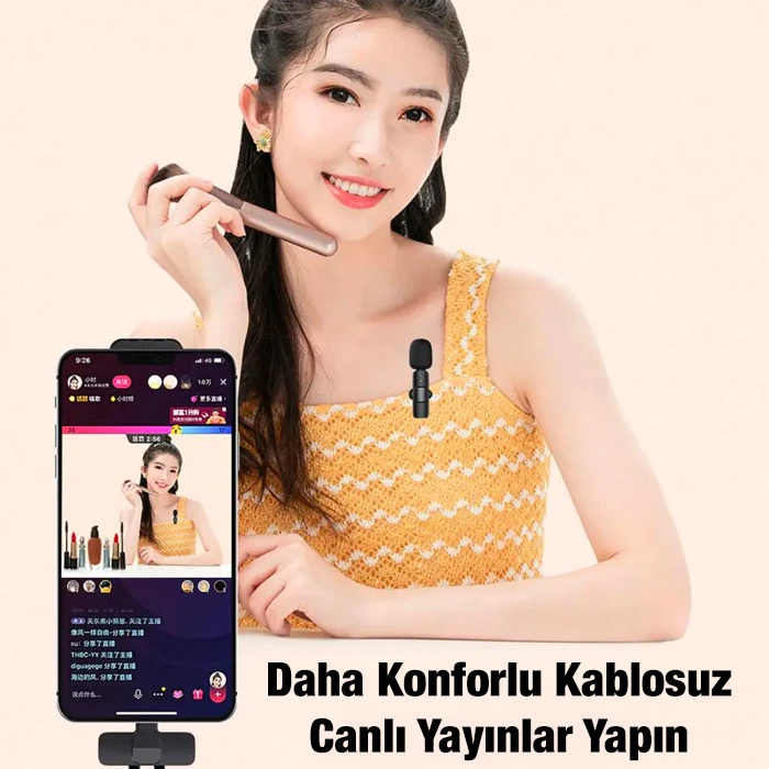Ally K8 Lightning iPhone Tak Konuş Wireless Kablosuz Mini Yaka Mikrofonu Canlı Yayın Mikrofonu-(1903)