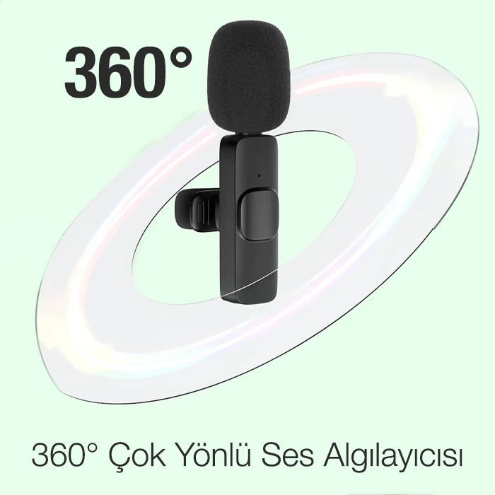 Ally K8 Lightning iPhone Tak Konuş Wireless Kablosuz Mini Yaka Mikrofonu Canlı Yayın Mikrofonu-(1903)