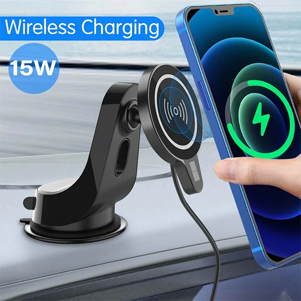 ALLY Magsafe iPhone 15-14-13-12 Serisi 15W Kablosuz Hızlı Şarj Cihazı ve Araç Tutucu-(1903)