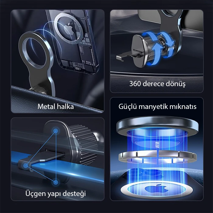 ALLY Magsafe Uyumlu Araç Içi Havalandirma Manyetik Telefon Tutucu-(1903)