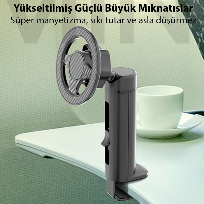 ALLY Magsafe Uyumlu Masa Koltuk Klipsli Manyetik Telefon Tutucu-(1903)