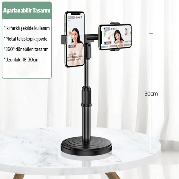 ALLY Masaüstü Youtube Tiktok Canlı Yayın Çift Telefon Tutucu Stand-(1903)