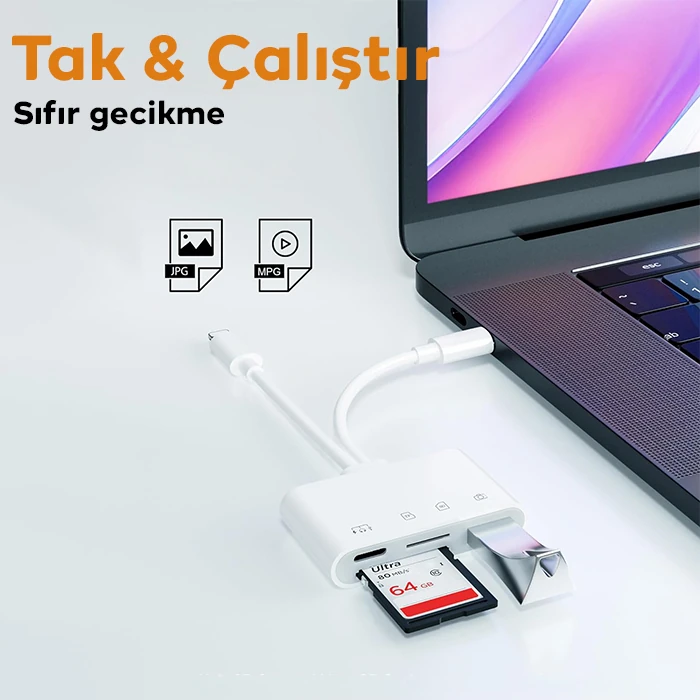 ALLY NK-104PRO Type-c/İPhone to Type-c + SD-TF Kart Çevirici Ve USB Kamera Okuyucu Adaptör-(1903)