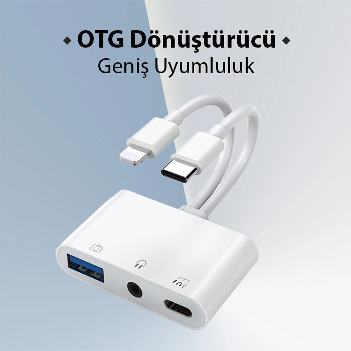 ALLY NK-109PRO Type-c/Lightning to USB-A 3.5mm Kulaklık ve Type-c Kamera Okuyucu Çevirici Adaptör-(1903)