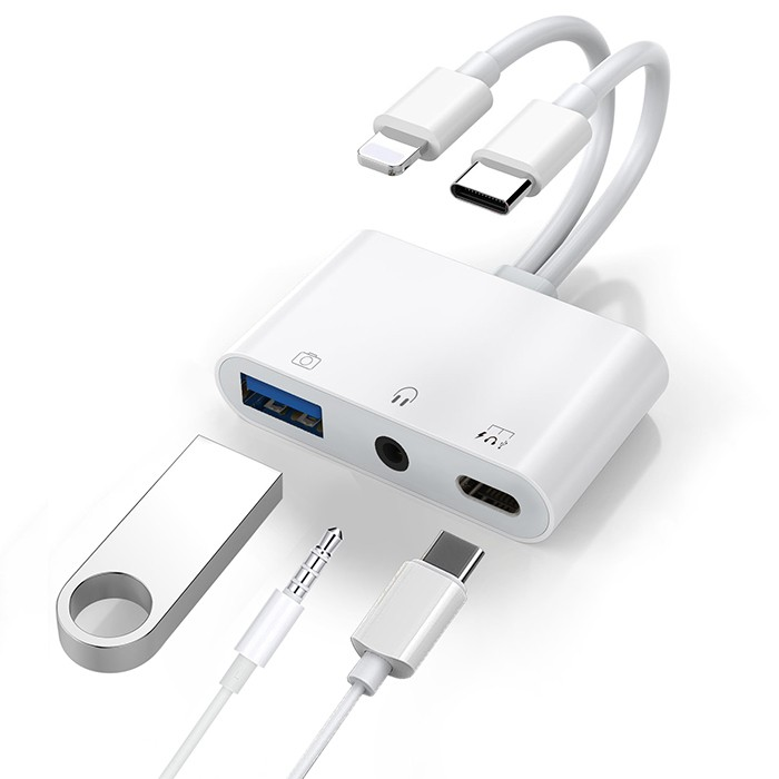ALLY NK-109PRO Type-c/Lightning to USB-A 3.5mm Kulaklık ve Type-c Kamera Okuyucu Çevirici Adaptör-(1903)