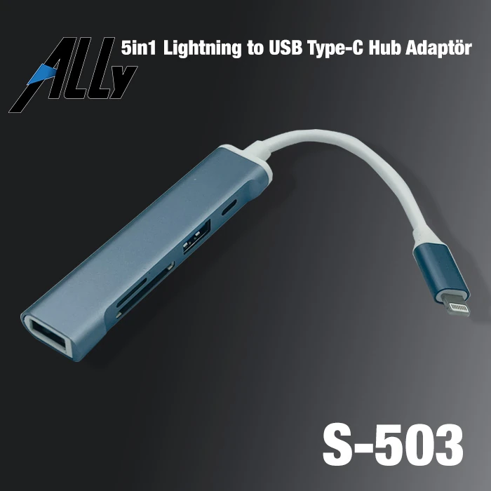 Ally S-503 5in1 Lightning to USB + SD Kart Hub Adaptör Çevirici Dönüştürücü-(1903)