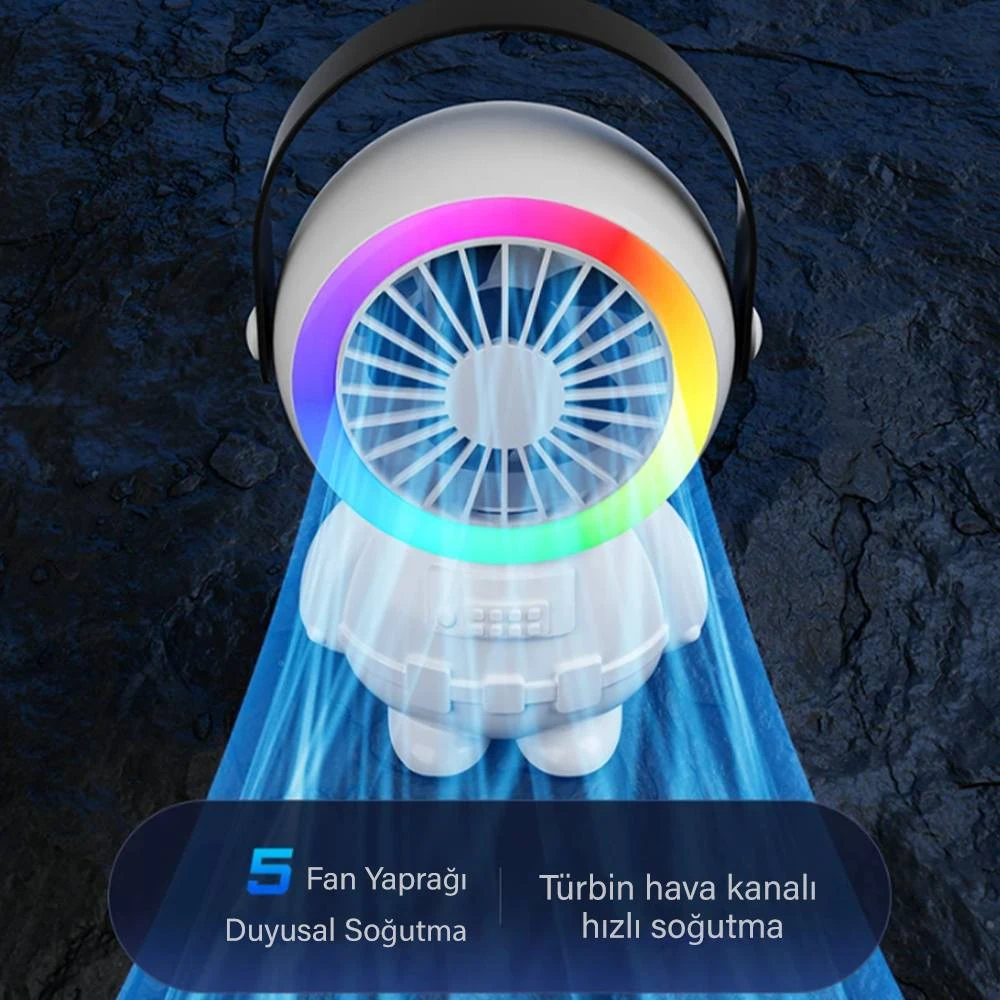 Ally Şarjlı Astronot Fan Vantilatör Taşınabilir El - Masa Üstü Vantilatör 1500mAh-(1903)