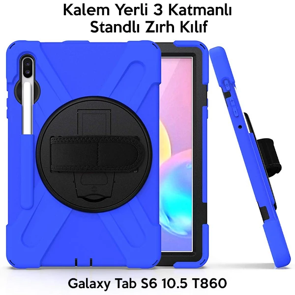 Ally Sm Galaxy Tab S6 10.5 T860 Shockproof 3 Katmanlı Standlı Zırh Kılıf Kalem Yerli-(1903)