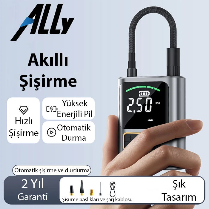 ALLY ST-5528 Dijital Basınç Göstergeli Oto Lastik Şişirme Pompası Hava Kompresörü-(1903)
