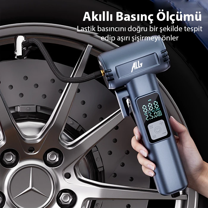 Ally ST-5530 Dijital  Şarjlı Araç Lastik Hava Şişirme Pompası Powerbank Pencere kırıcı-(1903)
