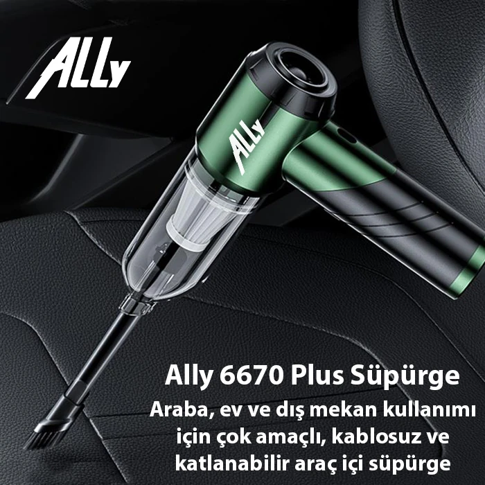 ALLY ST-6670PLUS 16000pa Güçlü Portatif 3 Kademeli Tasinabilir Vakumlu Kablosuz Üflemeli Mini Araç Süpürgesi-(1903)