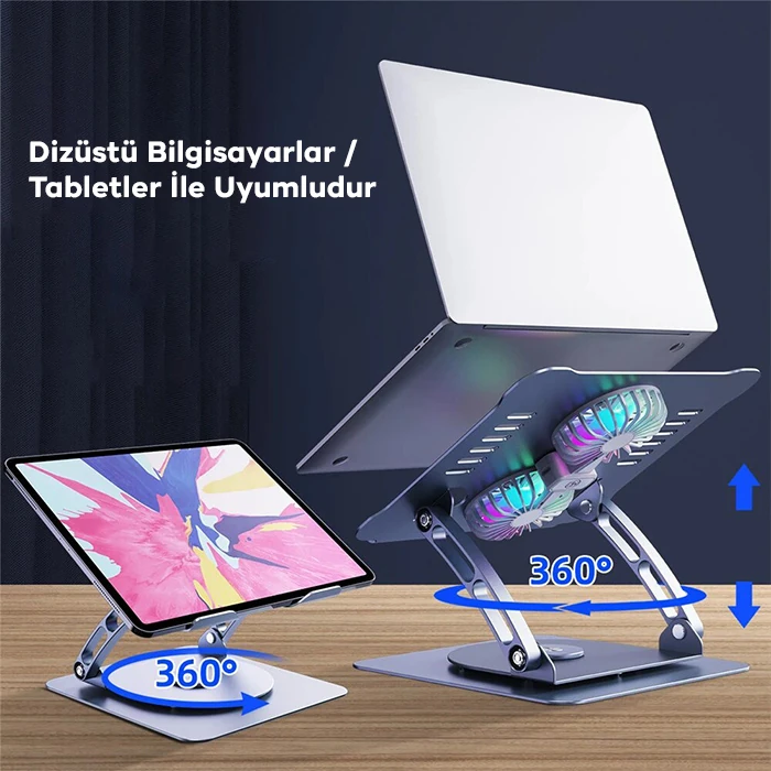 ALLY T619G 360° Dönebilen Alüminyum Alaşım Soğutucu Masaüstü Laptop Standı-(1903)
